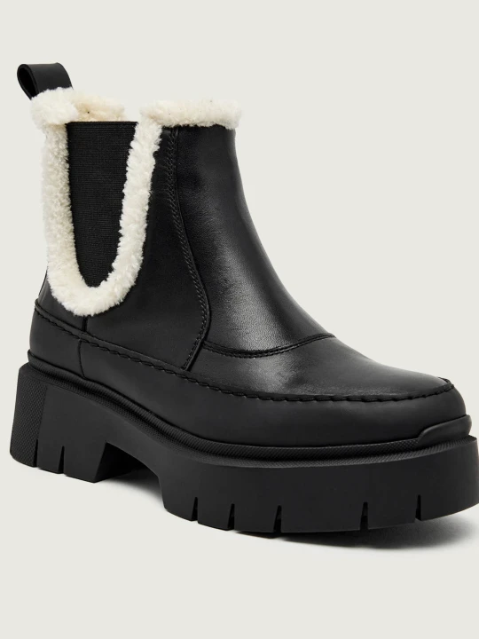 Zdjęcie produktu HUGO Skórzane sztyblety Kris_ChBootie_FRLT | shearling czarny