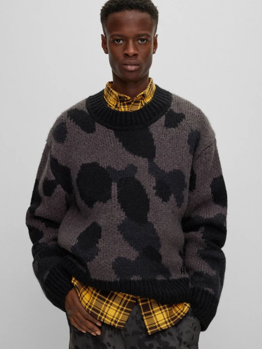 Zdjęcie produktu HUGO Sweter Sattiner | Oversize fit | z dodatkiem wełny grafitowy