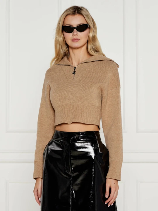Zdjęcie produktu HUGO Sweter Sheveni | Cropped Fit | z dodatkiem wełny i kaszmiru beżowy