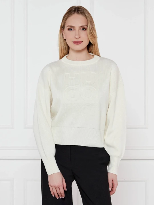 Zdjęcie produktu HUGO Sweter Sisminye | Loose fit | z dodatkiem wełny kremowy