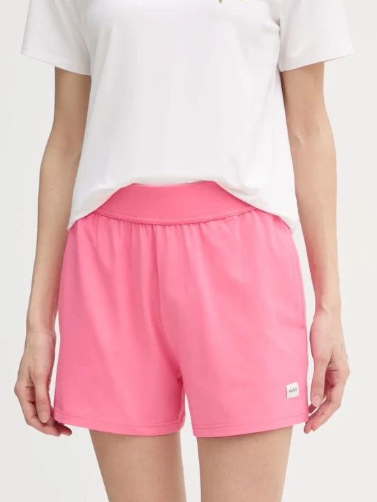 Zdjęcie produktu HUGO szorty damskie z bawełną SIGNATURE_SHORT różowy