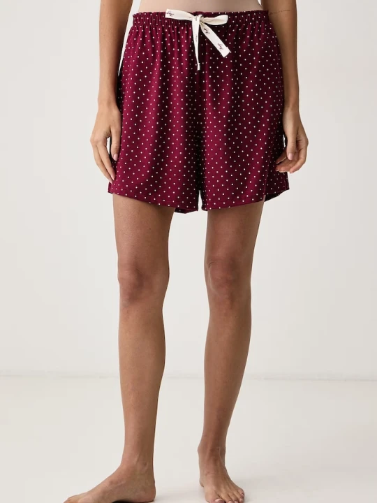 Zdjęcie produktu HUGO szorty piżamowe damskie z modalem CASUAL SHORTS bordowy