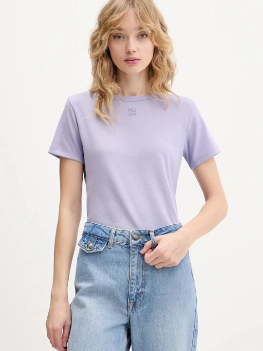 Zdjęcie produktu HUGO T-shirt damski z bawełną Deloris fioletowy