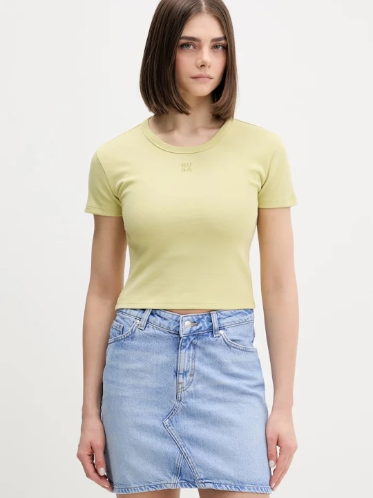 Zdjęcie produktu HUGO crop top damski z bawełną Delanor zielony