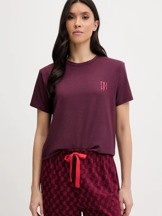 Zdjęcie produktu HUGO T-shirt damski z modalem CASUAL T-SHIRT fioletowy