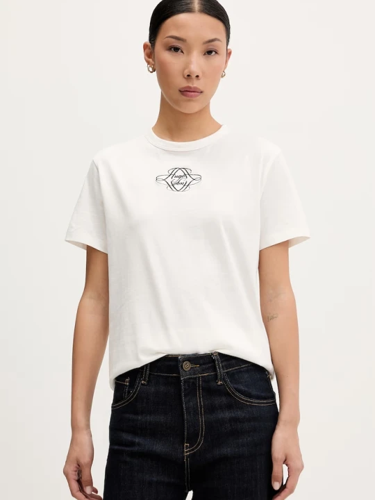Zdjęcie produktu HUGO T-shirt damski bawełniany Damacia_8 beżowy