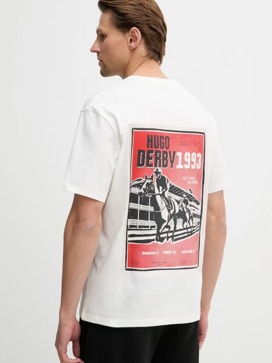 Zdjęcie produktu HUGO T-shirt męski bawełniany Derlyns beżowy