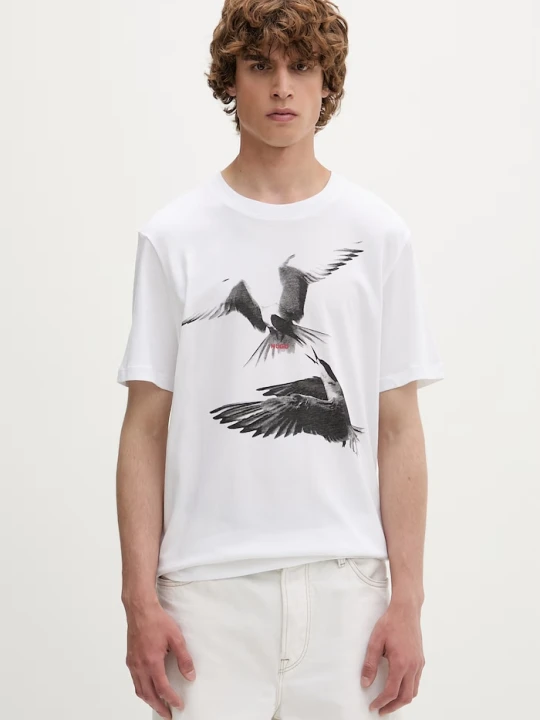 Zdjęcie produktu HUGO T-shirt męski bawełniany Dirunn biały