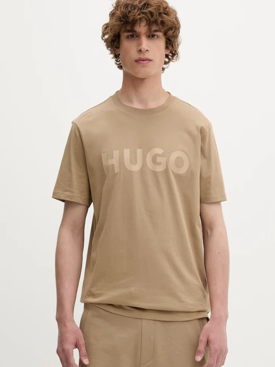 Zdjęcie produktu HUGO T-shirt męski bawełniany z elastanem Dulivio beżowy