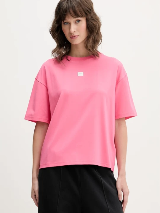 Zdjęcie produktu HUGO T-shirt oversize damski z modalem SIGNATURE_TSHIRT różowy