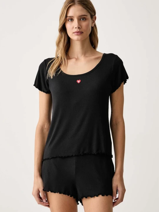 Zdjęcie produktu HUGO T-shirt piżamowy damski z modalu HEART T-SHIRT czarny