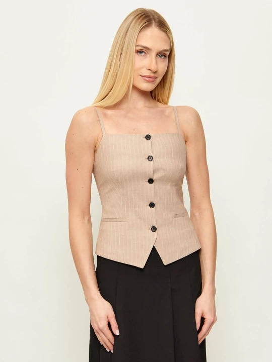 Zdjęcie produktu HUGO Top Copale | Slim Fit | z dodatkiem lnu beżowy