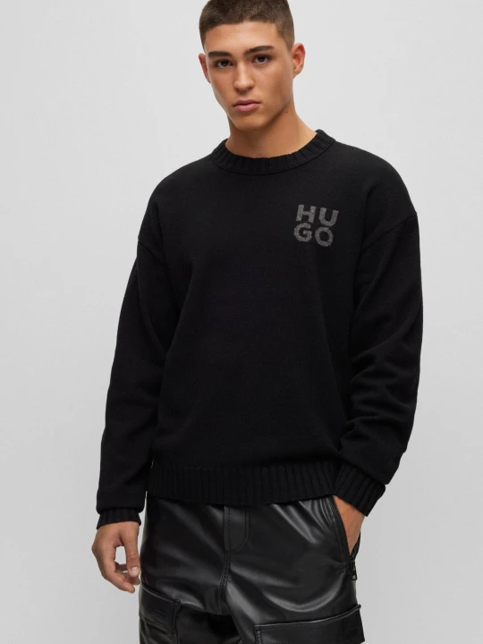 Zdjęcie produktu HUGO Wełniany sweter San Cassio- | Regular Fit czarny