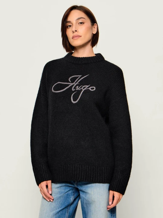 Zdjęcie produktu HUGO Wełniany sweter Sloguinny | Oversize fit czarny