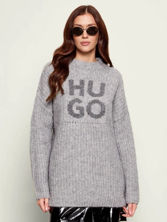 Zdjęcie produktu HUGO Wełniany sweter Sloguis | Oversize fit szary