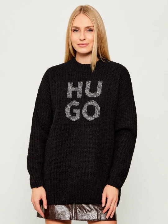 Zdjęcie produktu HUGO Wełniany sweter Sloguis | Oversize fit czarny