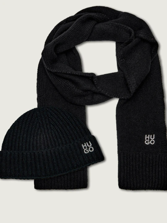 Zdjęcie produktu HUGO Wełniany szal + czapka Sarmi_Set czarny