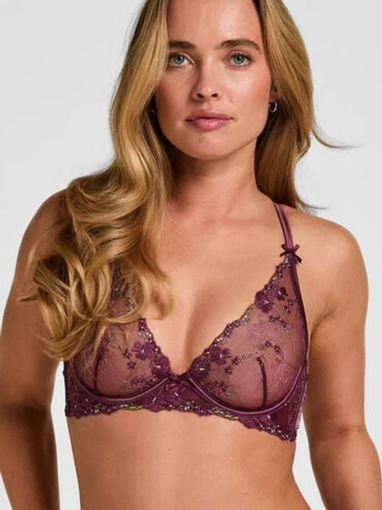 Zdjęcie produktu Hunkemöller Biustonosz Longline z Fiszbinami Bez Wyściółki Peonie Fioletowy