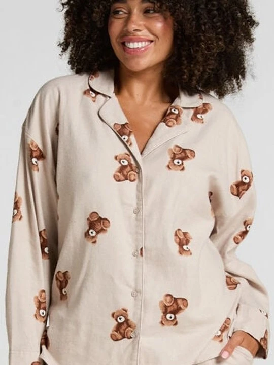 Zdjęcie produktu Hunkemöller Bluza flanelowa twillowa ze wzorem misia Beżowy