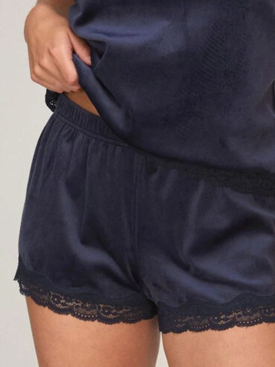 Zdjęcie produktu Hunkemöller Błyszczące welurowe szorty z koronką Niebieski