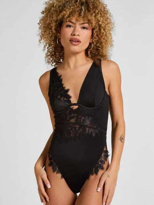 Zdjęcie produktu Hunkemöller Body Malou z Koronki z Fiszbinami Czarny