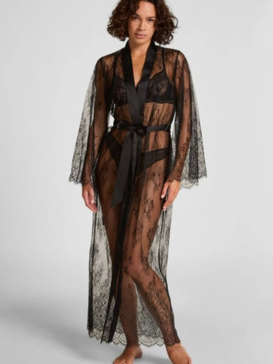 Zdjęcie produktu Hunkemöller Długie kimono z koronką Czarny