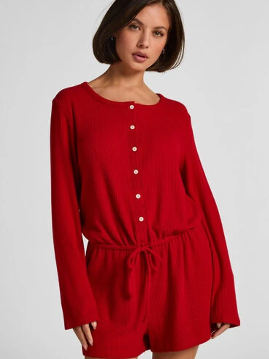 Zdjęcie produktu Hunkemöller Krótkie onesie z dżerseju w prążki Czerwony