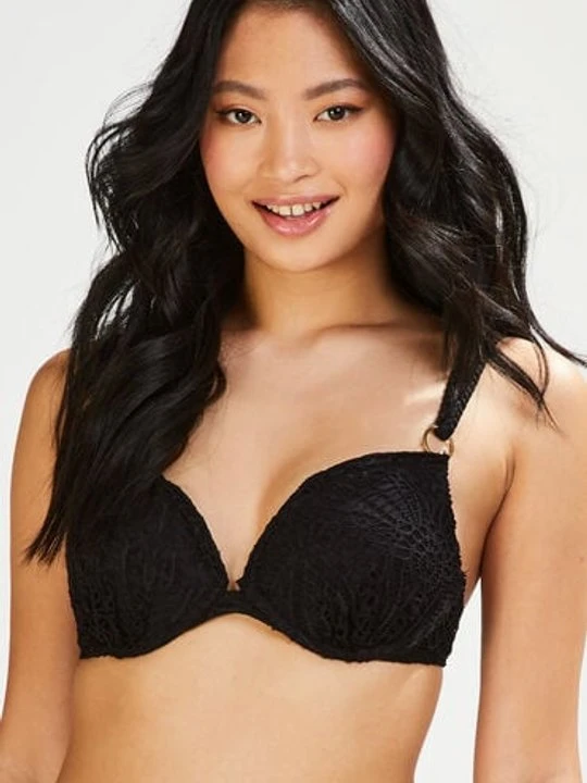 Zdjęcie produktu Hunkemöller Szydełkowy usztywniany stanik bikini push-up z fiszbinami miseczki A-E Czarny