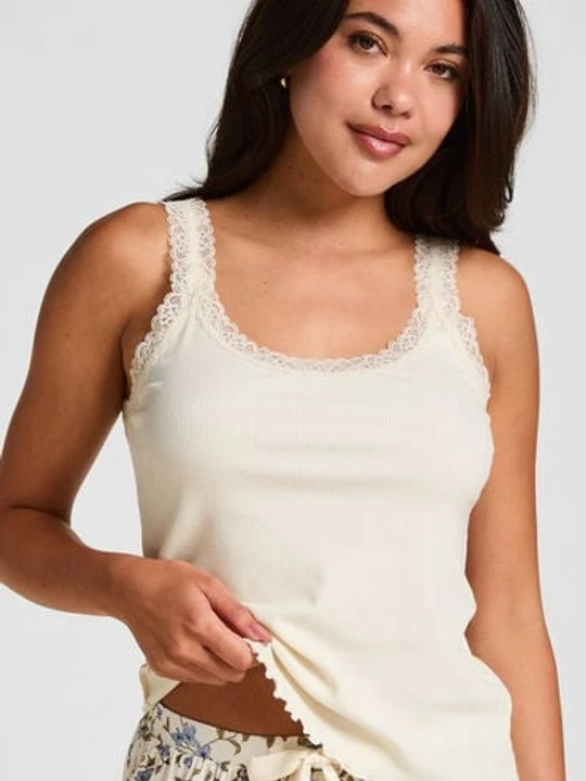 Zdjęcie produktu Hunkemöller Top z Prążkowanej Dzianiny z Koronką Biały