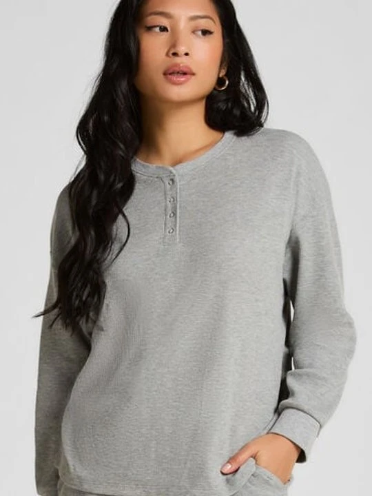 Zdjęcie produktu Hunkemöller Top z tkaniny wafel Henley Szary
