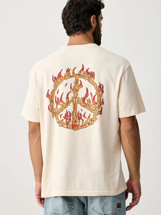 Zdjęcie produktu Hurley T-shirt męski bawełniany Built Fire Peace beżowy