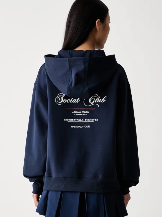 Zdjęcie produktu Iceberg bluza rozpinana z kapturem damska z bawełną granatowy