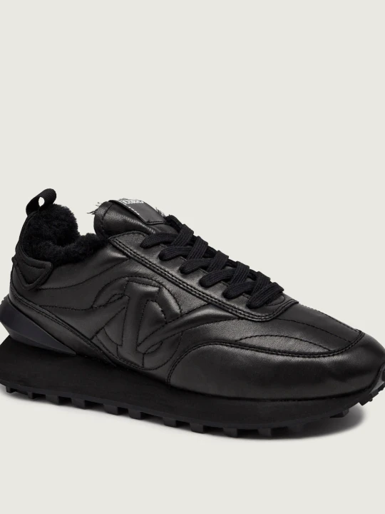Zdjęcie produktu Iceberg Skórzane sneakersy | shearling | z dodatkiem wełny czarny