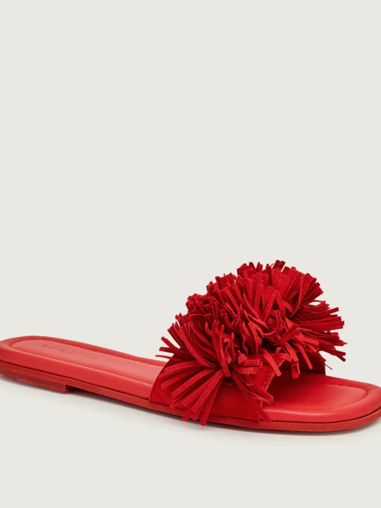 Zdjęcie produktu INUIKII Klapki FRINGES FLOWER | zamsz czerwony