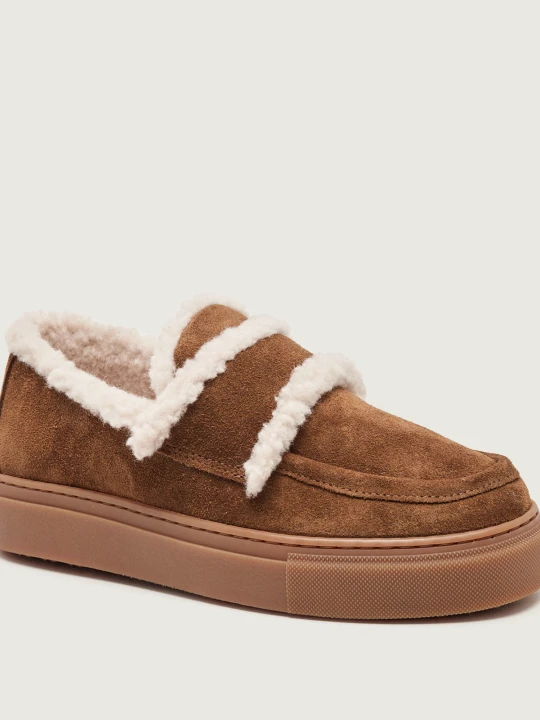 Zdjęcie produktu INUIKII Ocieplane loafersy | zamsz | shearling brązowy