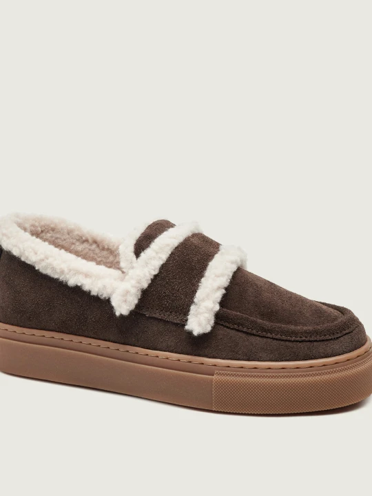 Zdjęcie produktu INUIKII Ocieplane loafersy | zamsz | shearling brązowy