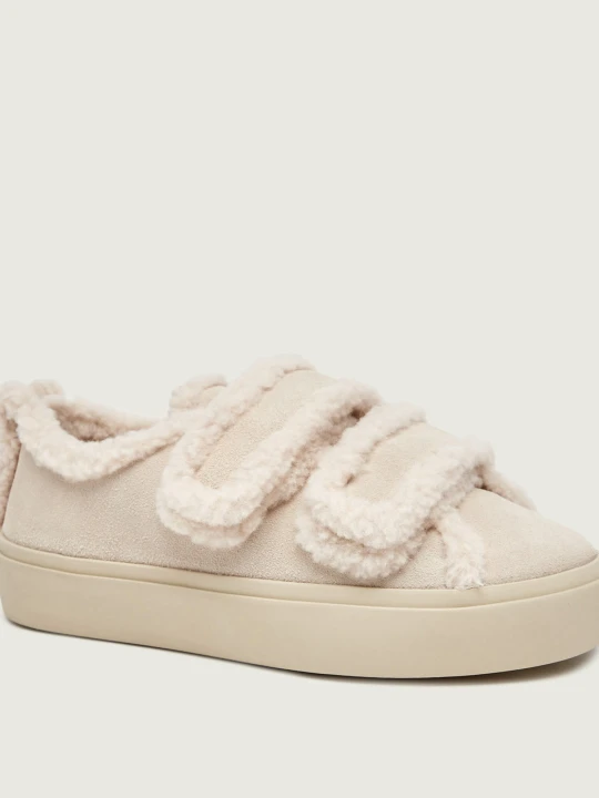 Zdjęcie produktu INUIKII Ocieplane Sneakersy Low Velcro Pastelle | zamsz | z dodatkiem wełny | shearling ecru