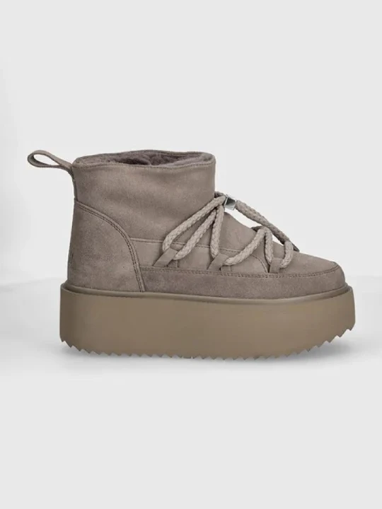 Zdjęcie produktu INUIKII Skórzane botki zimowe "Classic Low Platform" w kolorze szarym rozmiar: 40