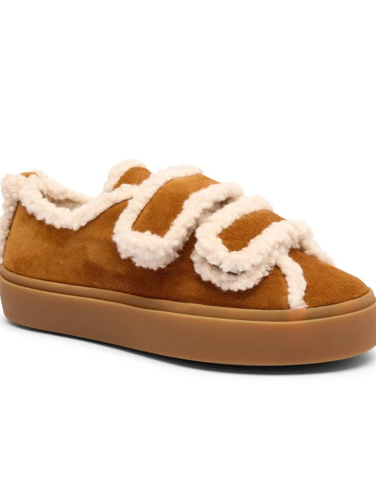 Zdjęcie produktu INUIKII Skórzane sneakersy VELCRO | shearling brązowy