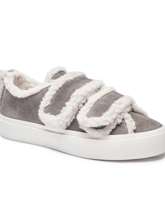 Zdjęcie produktu INUIKII Skórzane sneakersy VELCRO | shearling szary