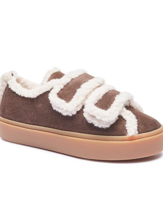 Zdjęcie produktu INUIKII Skórzane sneakersy VELCRO | shearling brązowy