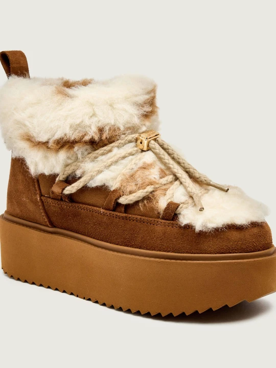 Zdjęcie produktu INUIKII Śniegowce TEDDY PLATFORM | shearling | zamsz brązowy