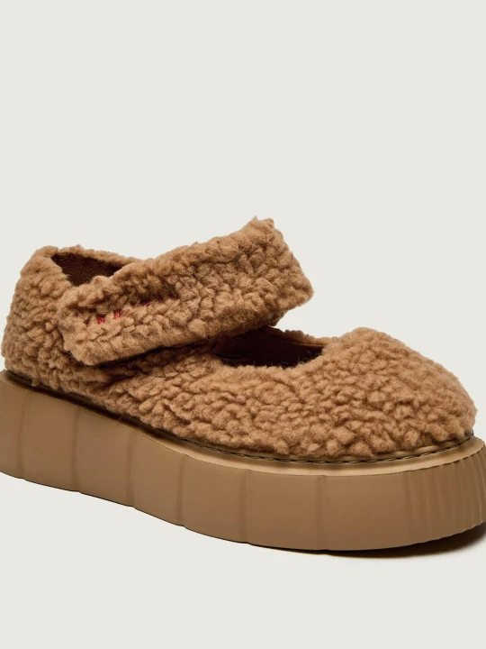 Zdjęcie produktu INUIKII Wełniane baleriny Matilda M.J. Curly Mary Jane | shearling | z dodatkiem skóry beżowy