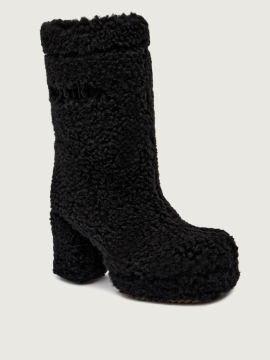 Zdjęcie produktu INUIKII Wełniane kozaki na słupku CURLY HIGH | z dodatkiem skóry | shearling czarny
