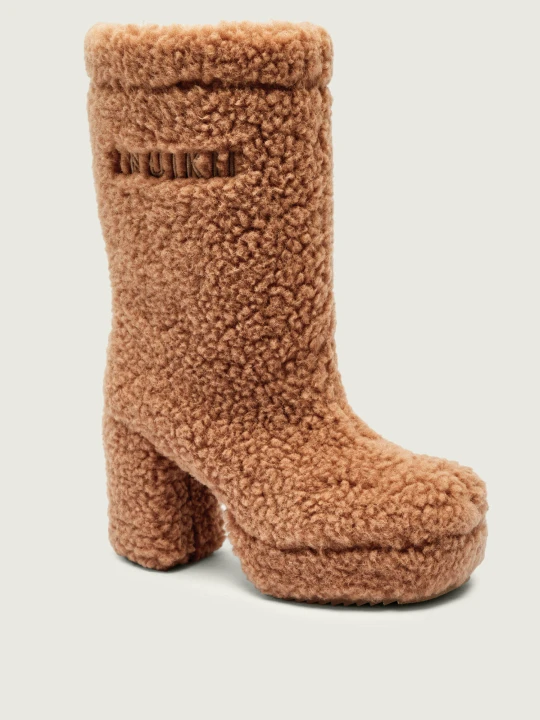Zdjęcie produktu INUIKII Wełniane kozaki na słupku CURLY HIGH | z dodatkiem skóry | shearling beżowy