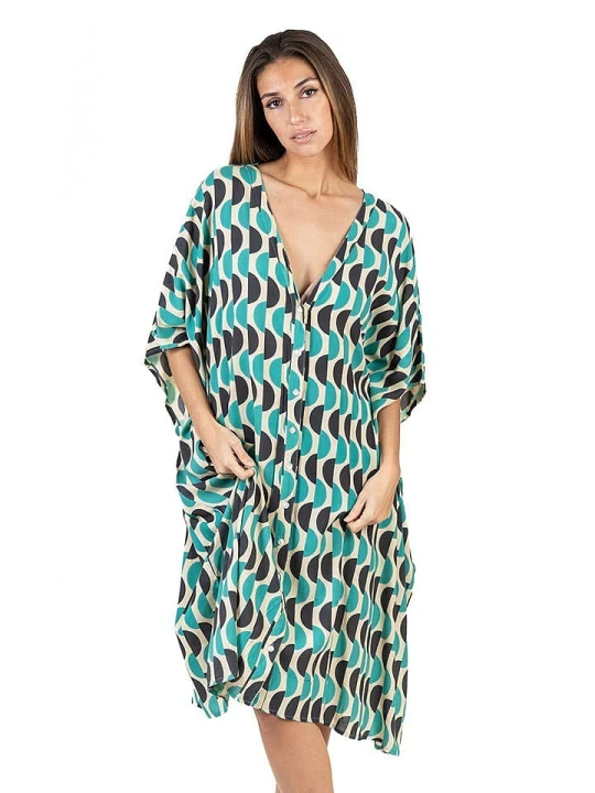 Zdjęcie produktu Isla Bonita by SIGRIS Ponczo w kolorze kremowo-antracytowo-turkusowym rozmiar: onesize