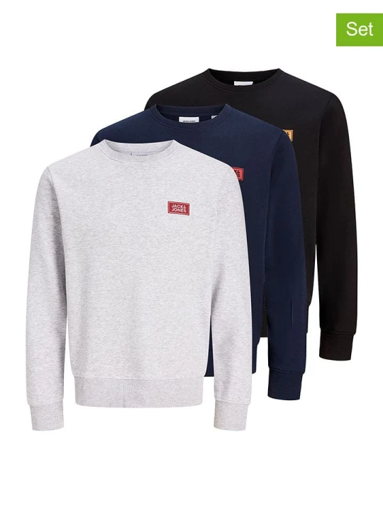 Zdjęcie produktu Jack & Jones Bluzy (3 szt.) w kolorze granatowym, czarnym i szarym rozmiar: L