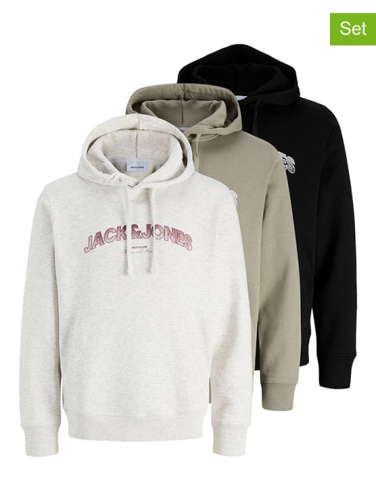 Zdjęcie produktu Jack & Jones Bluzy (3 szt.) w kolorze khaki, kremowym i czarnym rozmiar: L