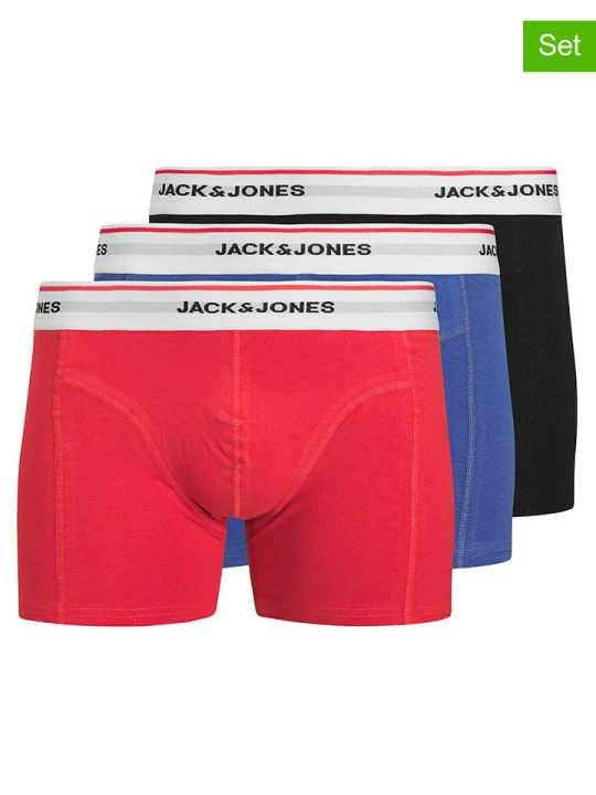 Zdjęcie produktu Jack & Jones Bokserki (3 pary) "Jackayden" w kolorze błękitno-czarno-czerwonym rozmiar: L