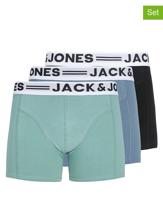 Zdjęcie produktu Jack & Jones Bokserki (3 pary) w kolorze czarno-turkusowo-błękitnym rozmiar: L